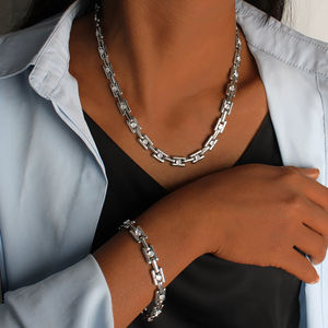 جودة عالية أزياء مطلية بالذهب التيتانيوم الفولاذ المقاوم للصدأ سلسلة متعددة الكروم الماس قلادة سوار مجموعة قلادة النساء فتاة - Product Image 4