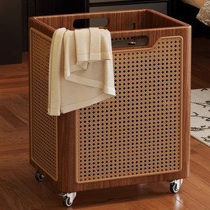 Hiện đại thân thiện với môi vuông mây mía quần áo cản trở bằng gỗ giặt giỏ với có thể tháo rời nắp và tải thả các tính năng - Product Image 1