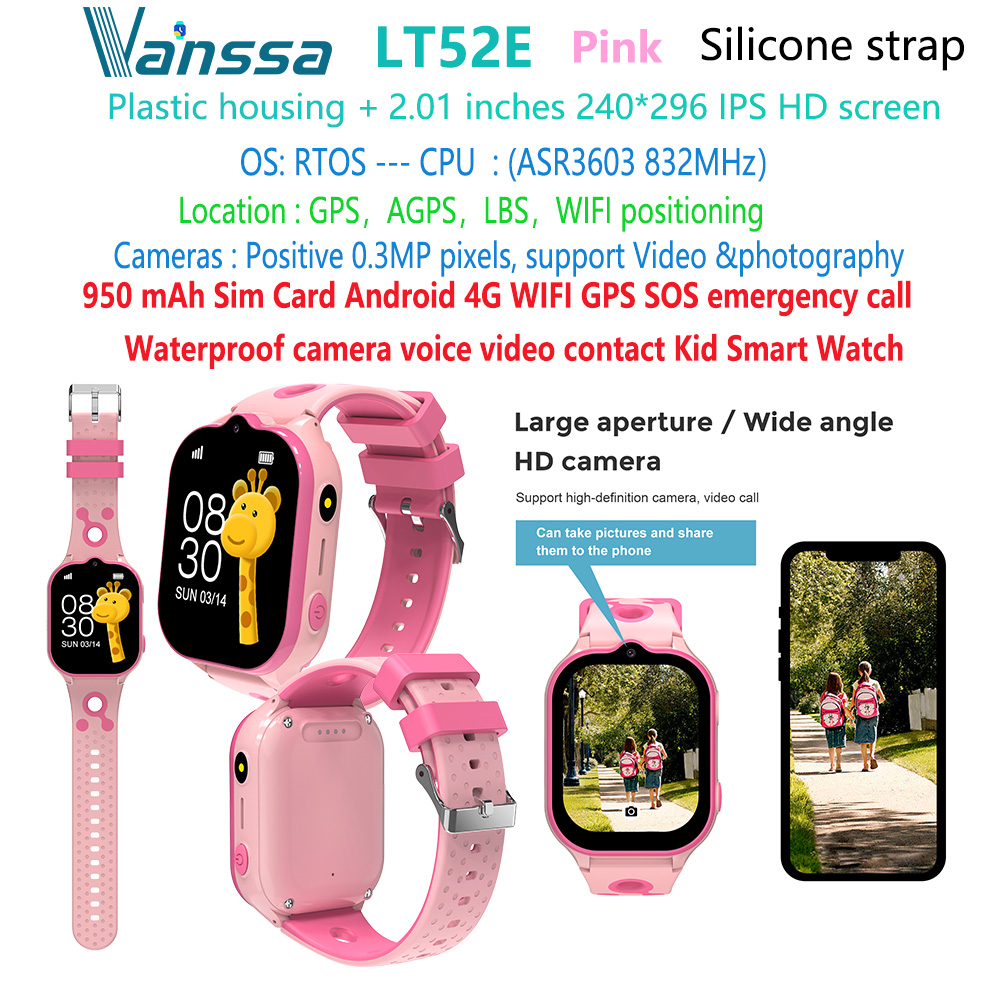 Rosa LT52E-niños-niño-4g-gps-sos-reloj-inteligente