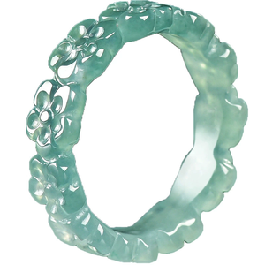 Natural genuine jade blue water three-dimensional peach blossom <b>ring</b> ice-grade jade for <b>couples</b> for both men and women style - Product Image 5