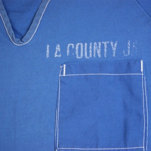 Promotion Vintage Loose Fit V Neck Front Pocket La County Jail Top, Blue Short Sleeve <strong>Prison</strong> Wear Issue <strong>Uniform</strong> Costume - Product Image 3