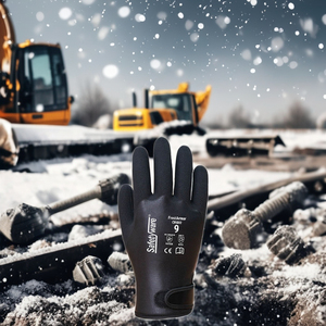Gants thermiques imperméables en caoutchouc naturel entièrement enduits Protection des mains industrielles antidérapantes Utilisation en extérieur Doublure en coton et nylon - Product Image 5