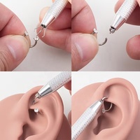 Kit de Joyería para Piercings de 2 Piezas, Incluye 1 Anillo de Nariz de Acero Inoxidable con Forma de Herradura y Doble Zirconia Sintética, 1 Herramienta para Agarrar Joyas