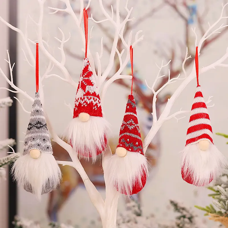 Arbre de noël suspendu poupée pendentif décor fournitures chapeau pointu sans visage en peluche poupée pendentif Long chapeau Santa Gnome ornement noël Tr