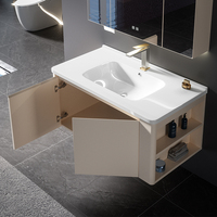 Meuble-lavabo Lite Lux All-Al Float, double porte battante, rangement latéral, miroir LED anti-buée à 2 portes, vasques en céramique intégrées, pour maison et hôtel
