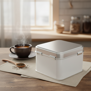 Kontensan Square <b>Tin</b> Can 300 ml <b>Tea</b> Coffee and Hot Beverages Metal Container 75x75x66 mm 0.3 Lt Slip Lid Model L500 - Product Image 3