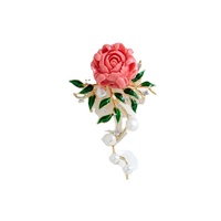 Broche élégante de style chinois XILIANGFEIZI en cuivre, zircon, perle naturelle et émail, motif fleur de pivoine, pour mariage, fête, cadeau, ou comme épingle de corsage