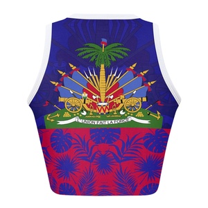 Vêtements avec drapeau haïtien des Caraïbes, chemise haïtienne personnalisée, haut <span class=keywords><strong>de</strong></span> <span class=keywords><strong>sport</strong></span> sans manches ajusté, crop tops, livraison directe, mode - Product Image 2