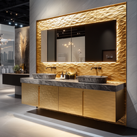 Conjunto de Muebles de Lujo para Baño Moderno con Gabinete de Tocador Dorado y Doble Lavabo