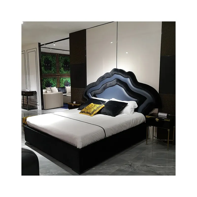 호텔 홈 침실 가구 현대 이탈리아 럭셔리 킹 사이즈 침대 패브릭 전체 크기 단단한 나무 침대 프레임 침실 세트