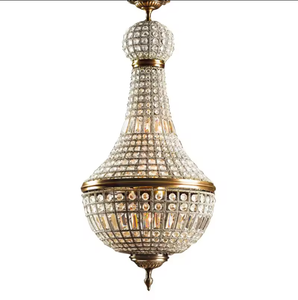 Nouveau design de lampes suspendues à haut plafond, grand lustre décoratif de luxe en bronze avec perles de cristal LED - Product Image 6