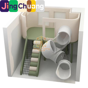 Aire de jeux intérieure pour enfants et bébés, centre d'éveil, espace parent-enfant, avec toboggan doré, éléments modulables souples et structure en <span class=keywords><strong>bois</strong></span> pour l'entraînement sensoriel - Product Image 5