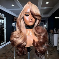9*6 penutupan gelombang alami longgar Ombre coklat 13*6 HD sorot Burgundy Swiss penuh renda Frontal rambut manusia biru gelap tanpa lem