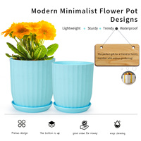 Pots de fleurs en plastique rayés avec plateau de drainage, jardinières décoratives nordiques, conteneurs de jardinage d'intérieur