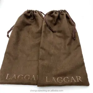 Brown Suede Drawstring Shoes Bags With Shiny Logo,Suede Dust Bag for Handbag