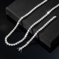 Pengiriman di Hari yang Sama Kalung Rantai Moissanite Perak Sterling 925 2mm 3mm 4mm Warna D VVS Bersertifikat Hasil Uji Berlian