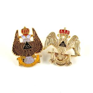 Kanatları aşağı kesim için çift kafa 3D cilalı altın mason masonik İskoçya ayin 33 <span class=keywords><strong>Pin</strong></span> serigraf baskılı rozeti - Product Image 5