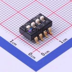 SSGM640200 DIP Switch SMD-8P,6.8x11.9mm Switch Flat Toggle, Raised Type Single Pole Single Throw 4 Gull Wing Type - Product Image 1