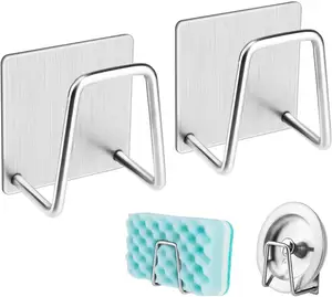 Support adhésif pour éponges de cuisine en acier inoxydable, organisateur de <span class=keywords><strong>rangement</strong></span>, support de séchage adhésif, crochets muraux - Product Image 1
