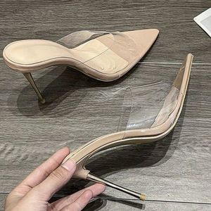 Chaussures transparentes à bout ouvert et pointu, élégantes, semi-mocassins, pour femmes, pour l'été, tendance, à talons bas ou hauts - Product Image 3