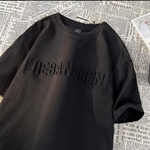 FLOWORA OEM T-shirt Homme en Coton à Col Rond avec Logo 3D Réfléchissant, Impression à l'Écran et Gaufrage, 280GSM, Logo Personnalisé, Design de Mode - Product Image 2