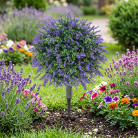 Tanaman Lavender Ungu Buatan PE Grosir, Tanaman Topiary Palsu dengan Penyangga Tanah, Tahan UV, Tahan Lama, Dekorasi Lanskap Luar Ruangan, OEM