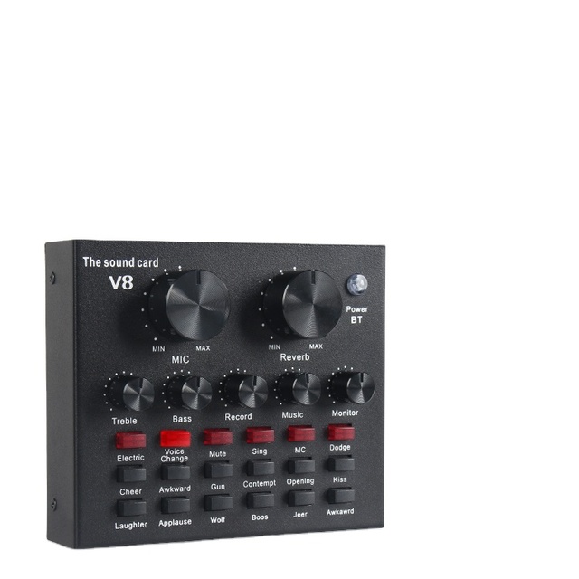 OEM External Soundcard PC-V8 Professional Studio Recording Live Broadcast Sound Card Compatible with Android
