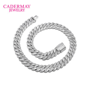 Cadermay Jewelry Cuban Chain Bracelet 15mm S925 Silver Moissanite Inlaid Micro Pave Geometric Design Everyday Wear - Product Image 4