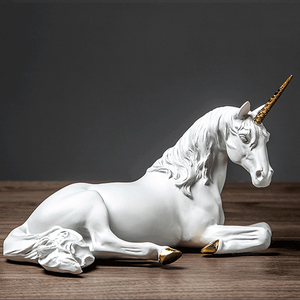Factory Hot Sale High Quality Polyresin Whitewashed Gold Unicorn Art and Crafts