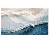 Peinture à l'huile texturée contemporaine bleue et blanche, minimaliste, artisanale, sur toile, décorative, nature morte
