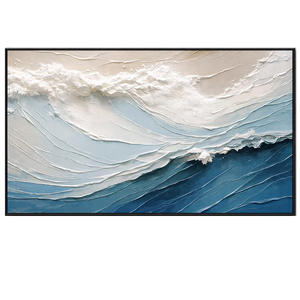 Pintura al Óleo Moderna Azul y Blanca con Textura Ondulada Minimalista, Arte Decorativo en Lienzo, Paisaje Marino Abstracto, Naturaleza Muerta, Cuadro para Colgar - Product Image 2