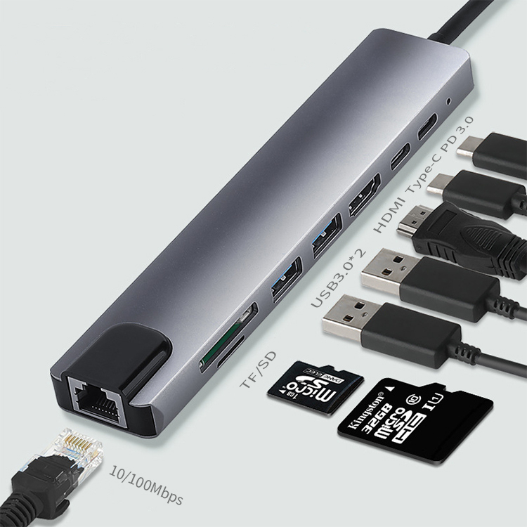 Новое поступление 8 в 1 Usb C концентратор док-станция Ethernet зарядка Hdmi Tipo C Usb концентратор 3,0 Тип C Usb концентратор