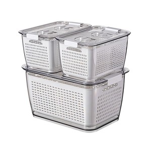 Vegetable Fruit Box Sealed Kitchen Bins Plastic Compartment Storage Food Containers Set With Lid Drain Basket