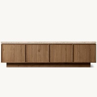Ensemble de meubles de salon de style américain de luxe, meuble TV en bois massif de chêne, plateau en marbre, console multimédia à 4 portes
