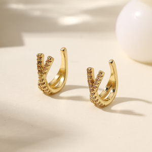 Trendy Double-Deck Zircon Pave Cuff Pendiente Latón Pave CZ Overcross Geométrico Clip en pendientes Adecuado <span class=keywords><strong>sin</strong></span> <span class=keywords><strong>agujero</strong></span> <span class=keywords><strong>Piercing</strong></span> - Product Image 3