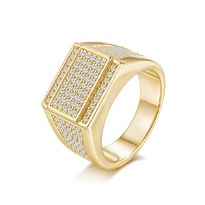 Men's Yellow <b>Gold</b> Moissanite <b>Cocktail</b> <b>Ring</b> Round Brilliant Cut Pave Setting Geometric Luxury Style Everyday Wear - Product Image 1