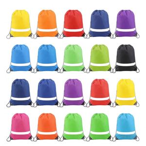 Wholesale 210D Polyester Drawstring Backpack Custom Log Reusable Large Capacity Gym <b>Foldable</b> Nylon Personalized Drawstring <b>Bag</b> - Product Image 1