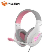 Недорогие игровые наушники MeeTion HP021 с розовой подсветкой и микрофоном