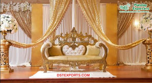 Décor de scène à thème de mariage musulman, décoration dorée, élégante de réception de mariage, pour événements de mariage, sculptée en FRP - Product Image 2