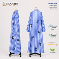 Robe Abaya Longue à Manches Longues pour Femme, Broderie de Paillettes à Rayures Verticales Bleues, Robe Maxi Modeste, Marque Privée OEM