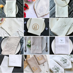 Custom Monogram Embroidered Hemstitch Cotton <b>Linen</b> Napkin Handkerchief for Dining <b>Table</b> Fabric <b>Cloth</b> Wedding Napkins Placemats - Product Image 5