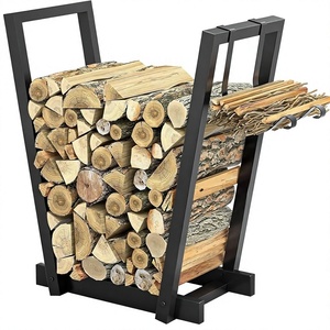 Modern Steel <b>Log</b> Holder Rectangle Firewood Storage <b>Rack</b> Powder Coated Finish Outdoor <b>Indoor</b> Use - Product Image 1