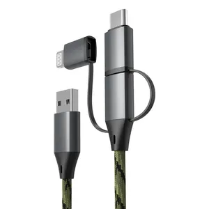 热卖3合1 usb电缆多色usb手机充电电缆耐用编织快速充电电缆