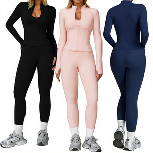 ชุดเซ็ตเสื้อแจ็คเก็ตซิปยาวแบบมีรูสอดนิ้วโป้งสำหรับเล่นกอล์ฟ แบรนด์ลูลู่ รุ่นปี 2025 พร้อมโลโก้สั่งทำพิเศษ กางเกงขาสั้นเอวสูงรัดรูป ชุดออกกำลังกายโยคะ พร้อมกระเป๋า - Product Image 3