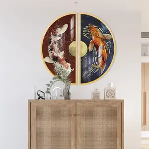 Circle Wall Painting Fish Surplus ogni anno Crystal Porcelain Painting Picture For Living Room Decoration