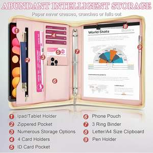 Carpeta Portafolio de Piel Sintética con Asa y Cremallera, Organizador de 3 Anillas, Tarjetero, Cuaderno Profesional para Hombre - Product Image 2