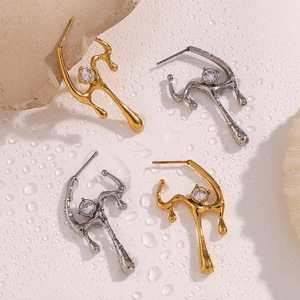 Pendientes de Zirconia <span class=keywords><strong>AAA</strong></span> para Mujer, Diseño Geométrico con Forma de Líquido Fundido, Acero Inoxidable Resistente al Agua, Chapado en Oro de 18K, Estilo Retro - Product Image 4