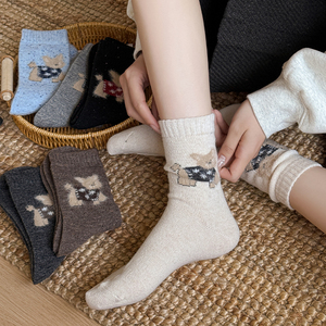 Calcetines Japoneses <span class=keywords><strong>de</strong></span> Lana con Dibujos Animados <span class=keywords><strong>de</strong></span> Cachorros, Calcetines Cálidos <span class=keywords><strong>de</strong></span> Longitud Media para Otoño e Invierno para Mujer - Product Image 2