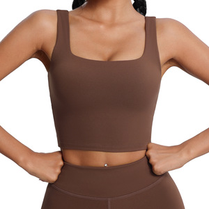 Logotipo personalizado de alta calidad Crop Tank <span class=keywords><strong>Top</strong></span> Yoga Gym Bra 81% <span class=keywords><strong>Nylon</strong></span> 19% Spandex a prueba de golpes de hombro ancho de talla grande Sujetador deportivo - Product Image 6