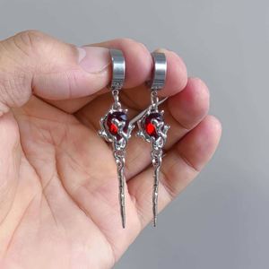 Gothic Ruby Earrings Punk Earrings for Men Women Goth Flower Blood Red Roses Crystal Dangle Earring Women's Halloween Jewelry - Product Image 1